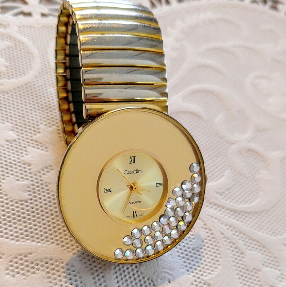 Cardini Accessories - LARGE Vintage Gold Watch with Crystals/Rhinestones